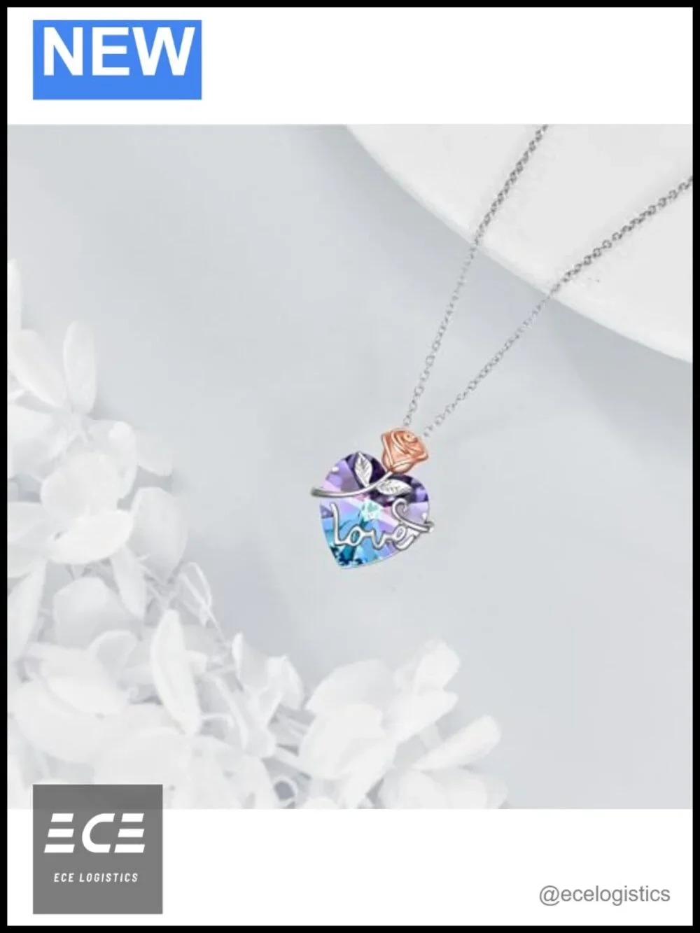 Sterling Silver Heart Pendant Necklace with Austrian Crystal